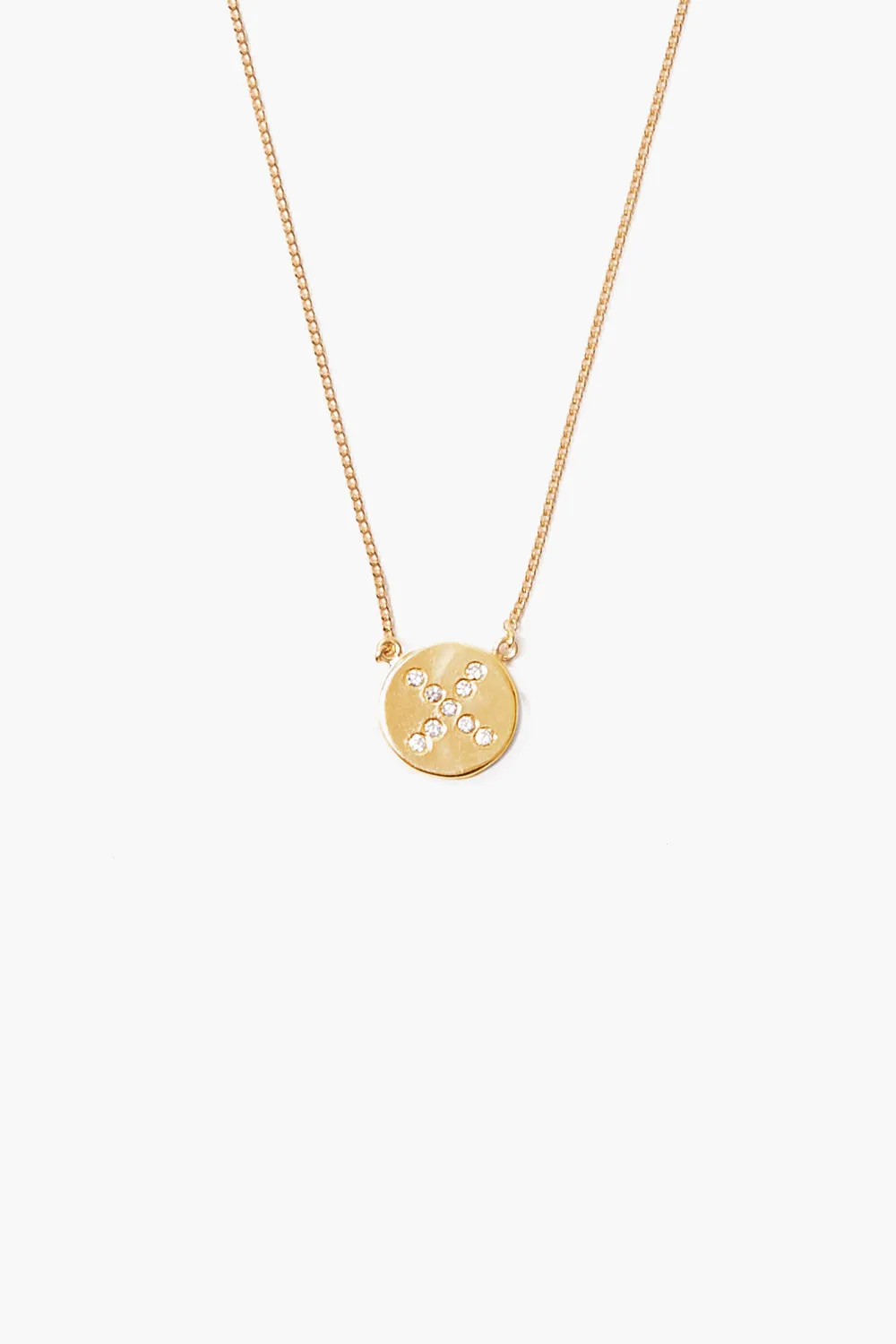 Diamond Initial Coin Necklace Gold