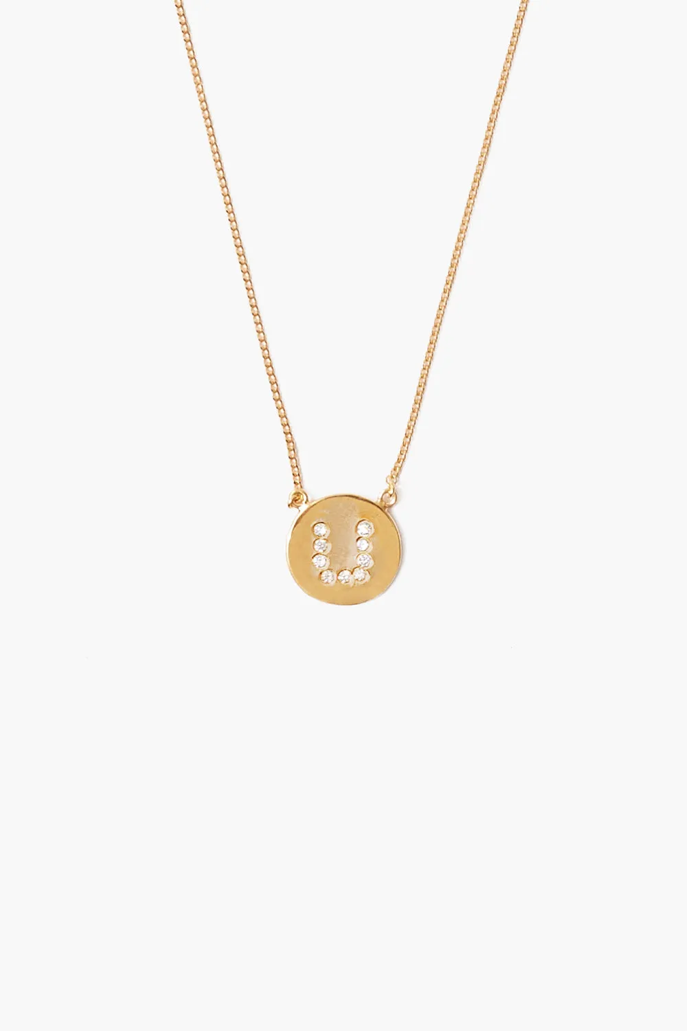 Diamond Initial Coin Necklace Gold