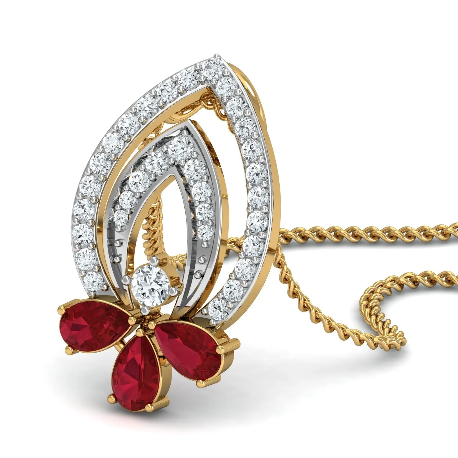 Diva maroon half flower pendant (Gold Plated 925 Sterling Silver)