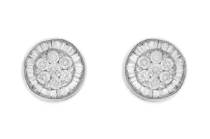 Earrings 18kt Gold Baguette & Round Diamonds One Halo Pizza