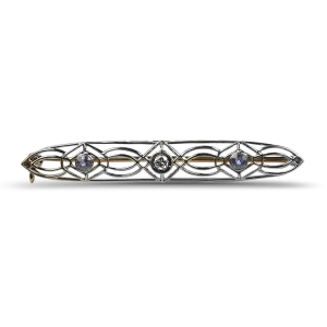 Estate Art Deco 14K Yellow & White Gold Sapphire & Diamond Brooch