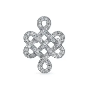 Eternal Celtic Love Knot Brooche Pin with Cubic Zirconia Rhodium Plated 1.2 Inch