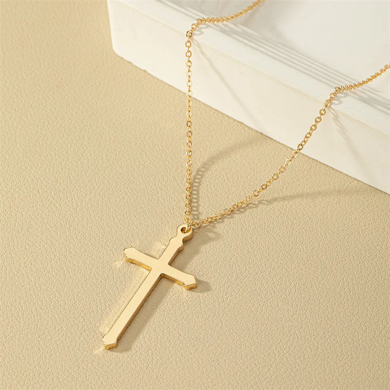 European and American Trendy Metal Cross Necklace Set with Customizable Collarbone Chain