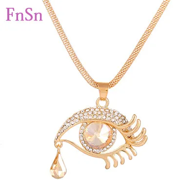 Eye  Pendant Necklaces Women Long Necklace Crystal Gold Colour Zinc Alloy Charms Necklaces Jewelry Hot Sale2017New Fashion Gift