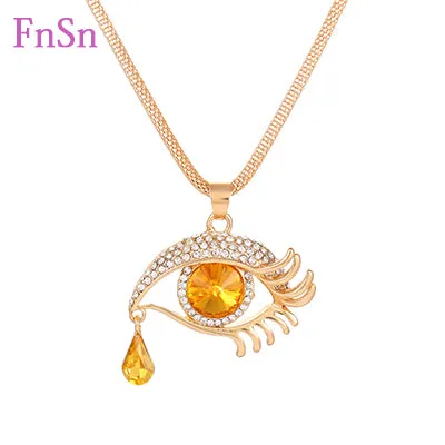 Eye  Pendant Necklaces Women Long Necklace Crystal Gold Colour Zinc Alloy Charms Necklaces Jewelry Hot Sale2017New Fashion Gift