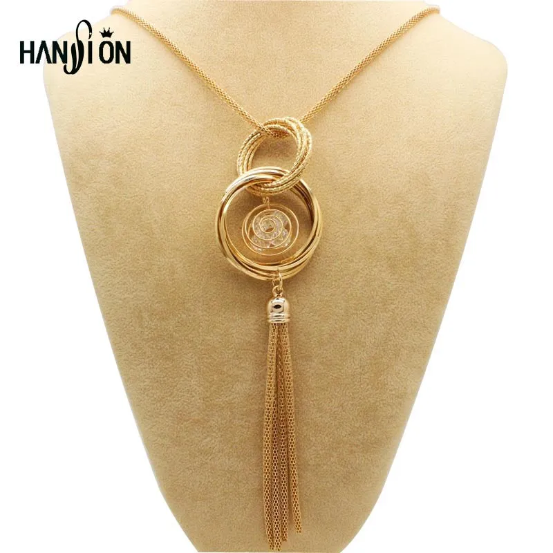 Fashion Gold Silver Plated Double Circles Long Necklaces & Pendants Statement Tassels Necklace Colares Femininos Women Jewelry