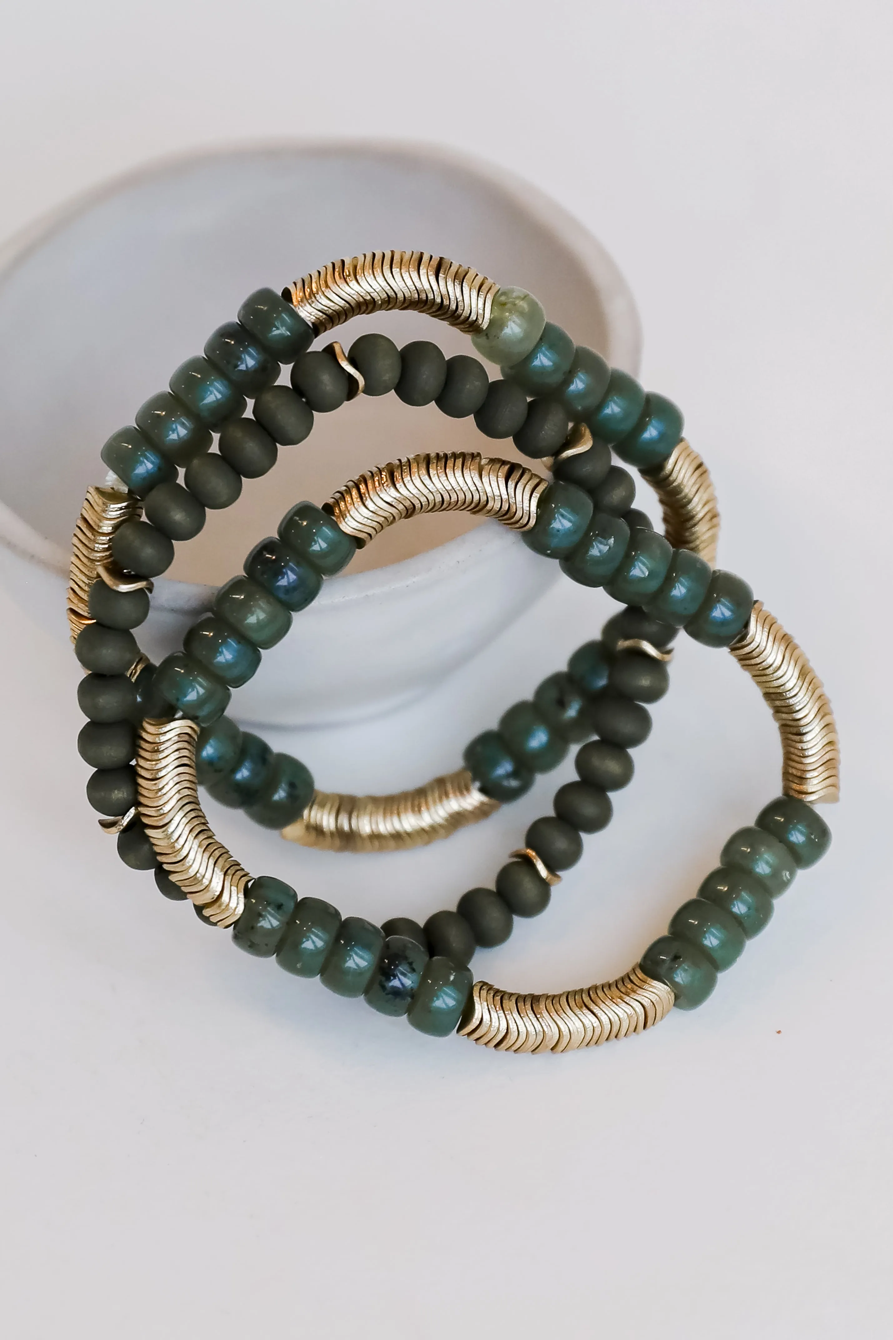 FINAL SALE - Brielle Green Beaded Bracelet Set