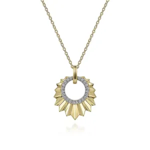 Gabriel & Co 14K Yellow Gold 17 5 inch Diamond Necklace With Diamond Cut Texture In Leaf Shape