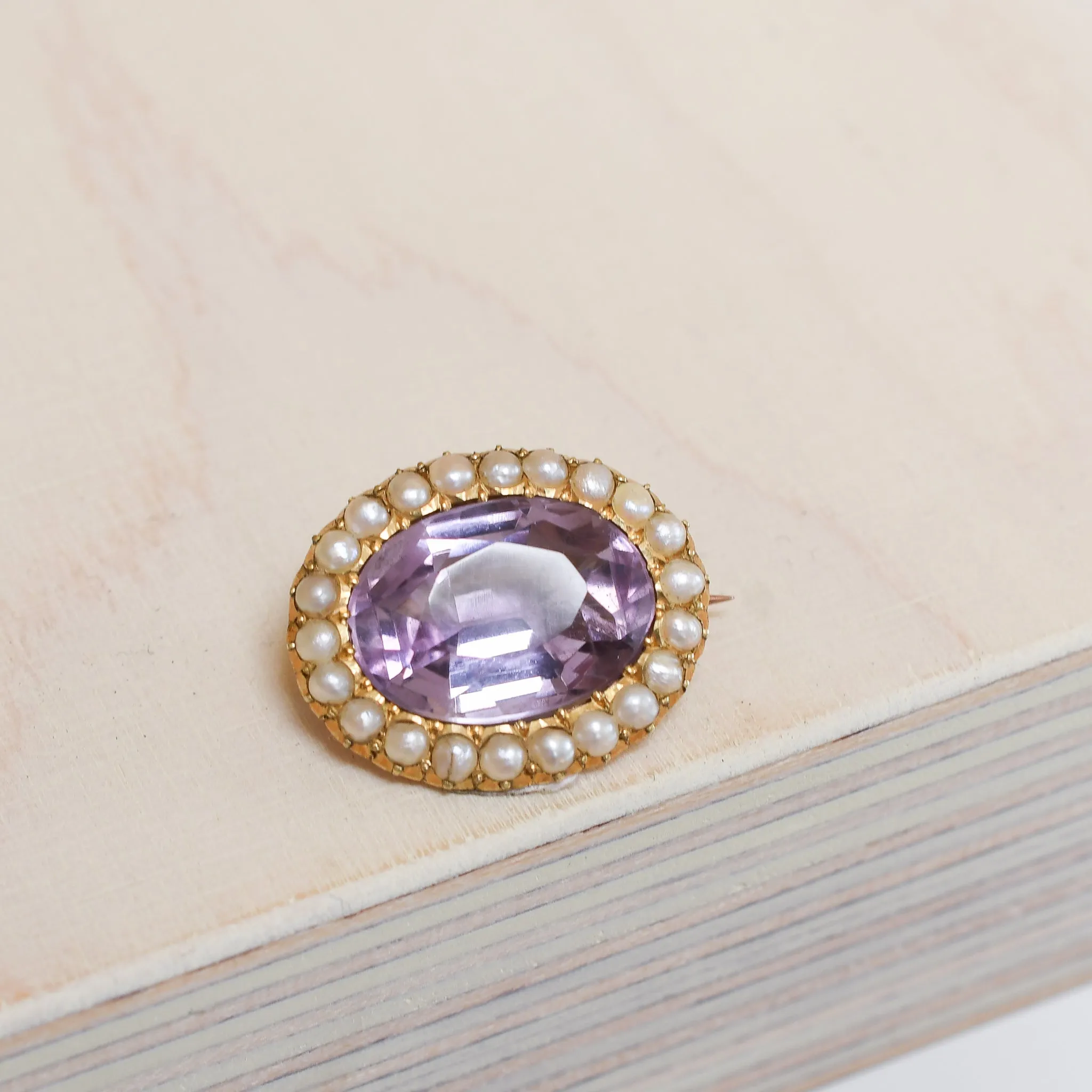 Georgian Lavender Paste & Pearl Brooch