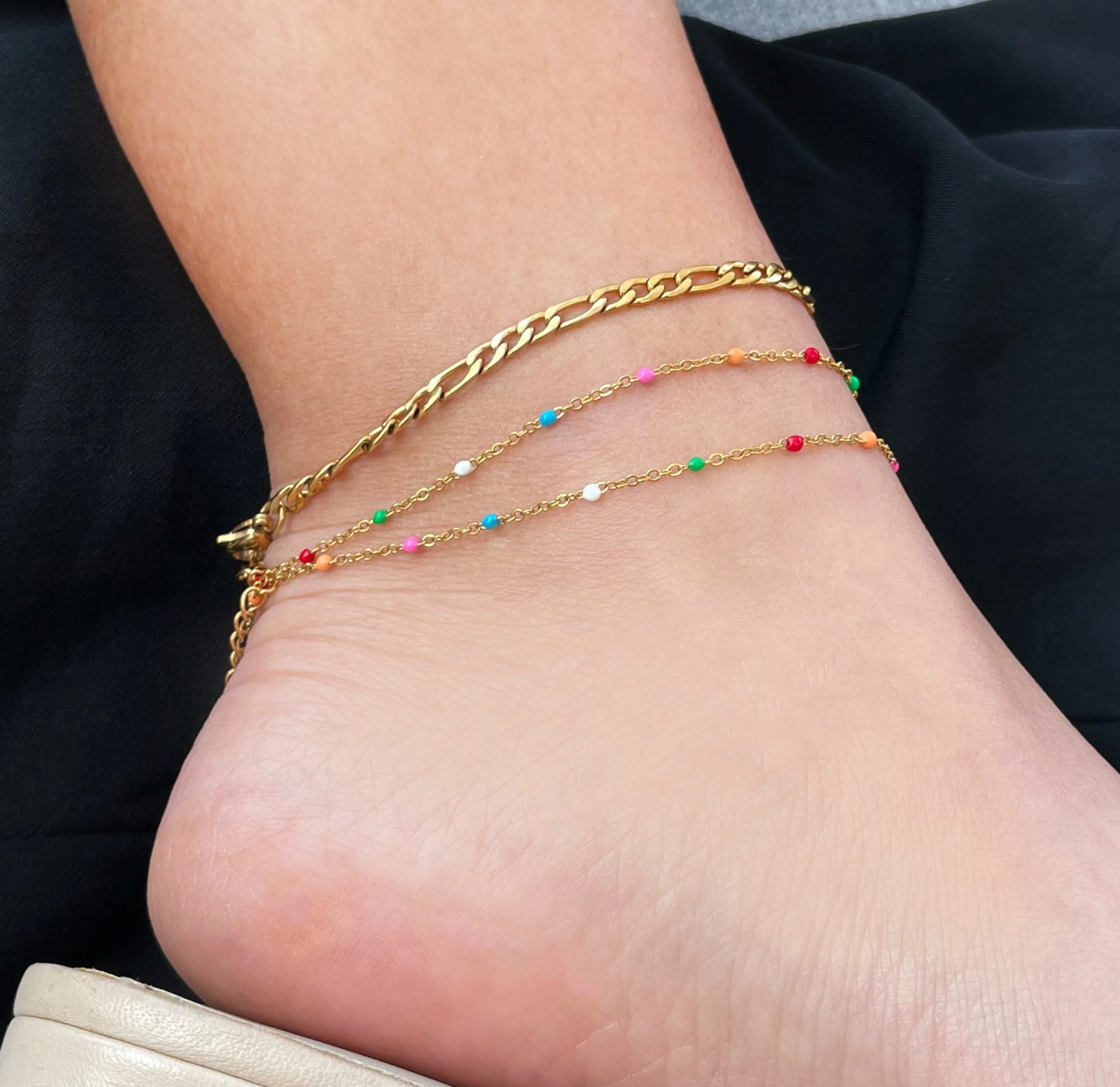 GIANNA GOLD DUO RAINBOW BEADED CHAIN ANKLET