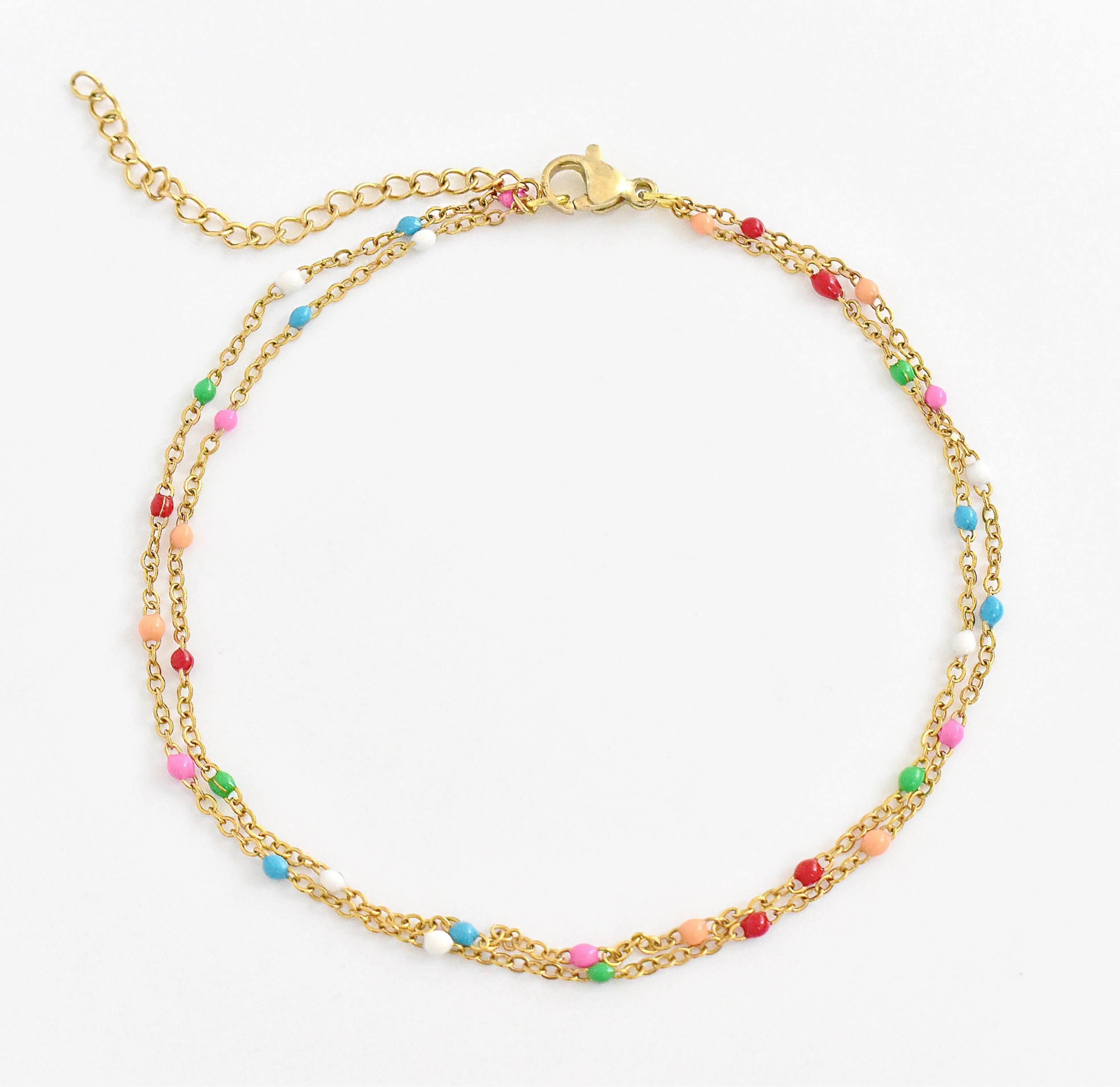 GIANNA GOLD DUO RAINBOW BEADED CHAIN ANKLET