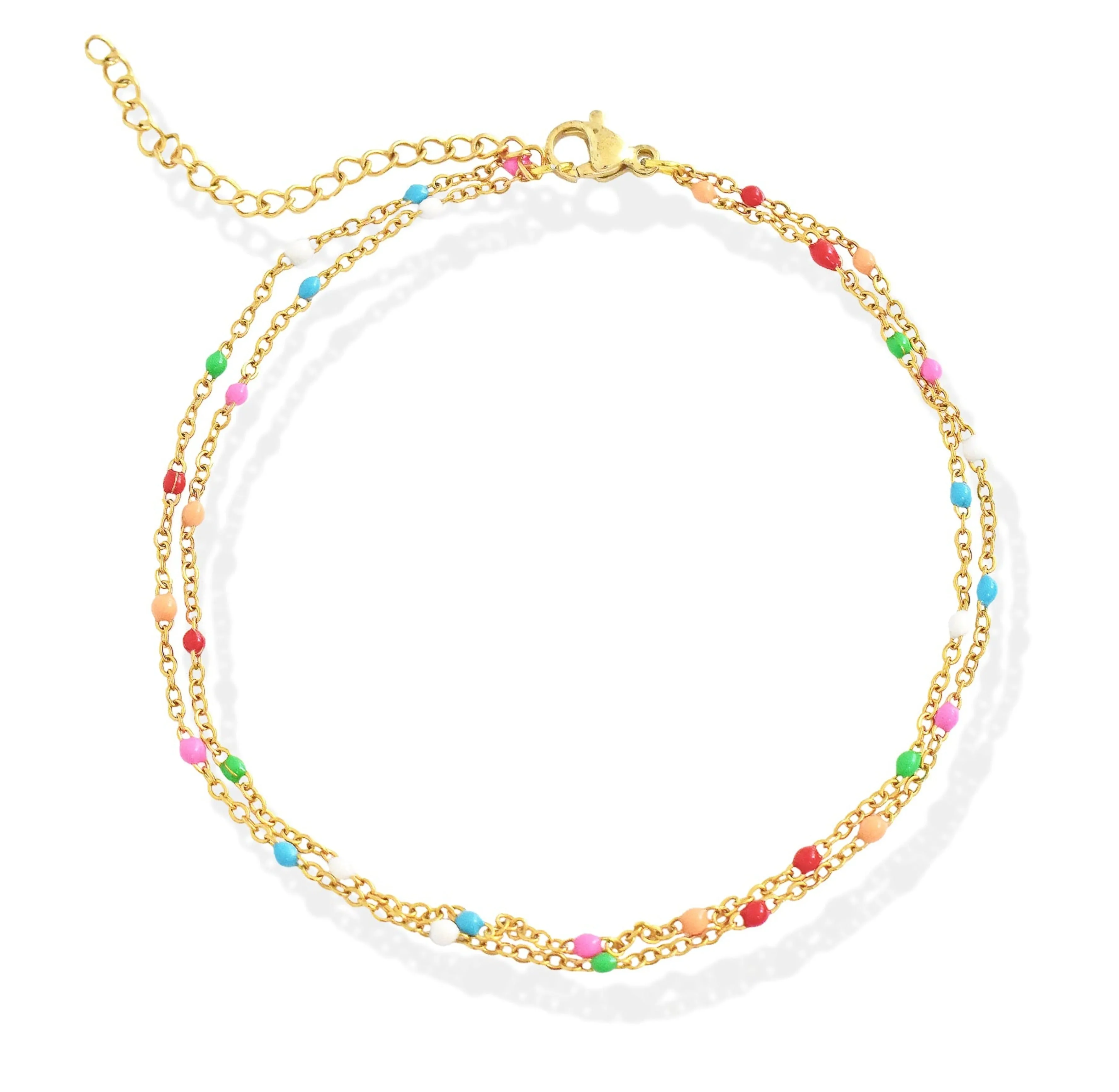 GIANNA GOLD DUO RAINBOW BEADED CHAIN ANKLET