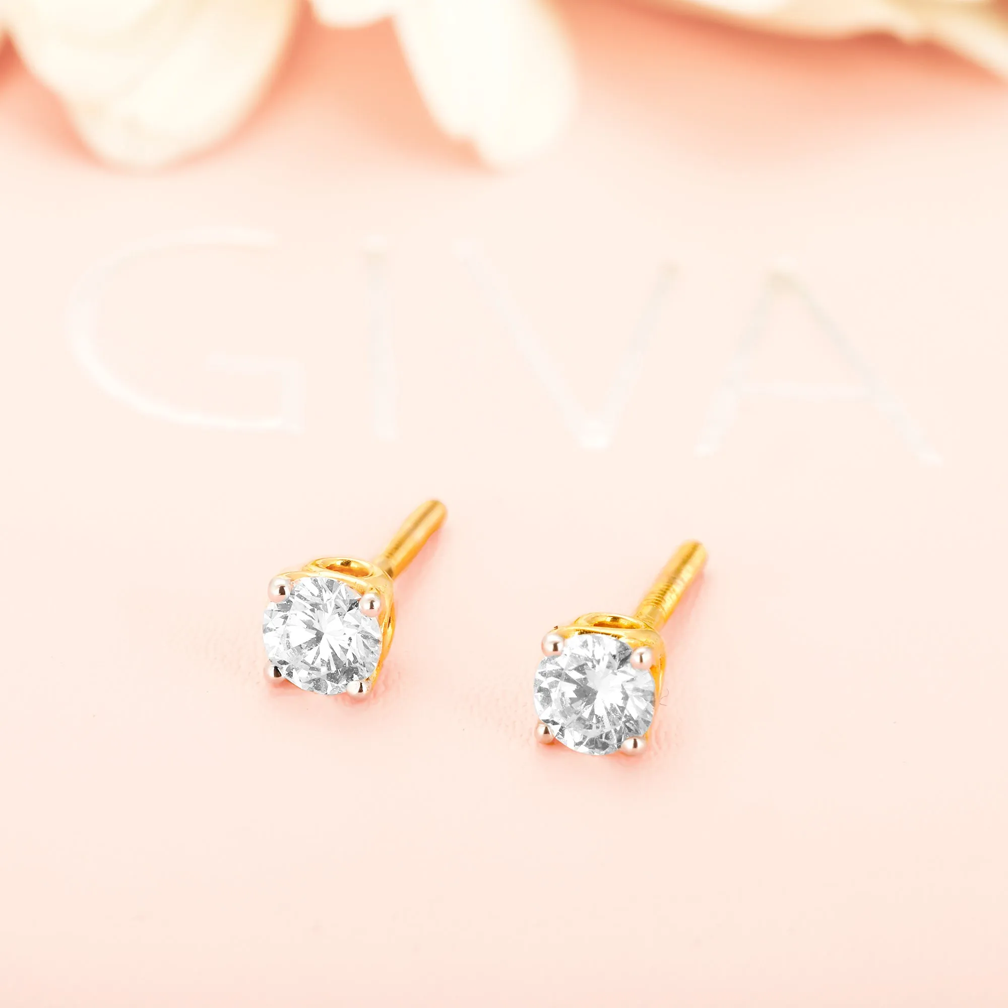 Gold Classic Solitaire Diamond Stud Earrings