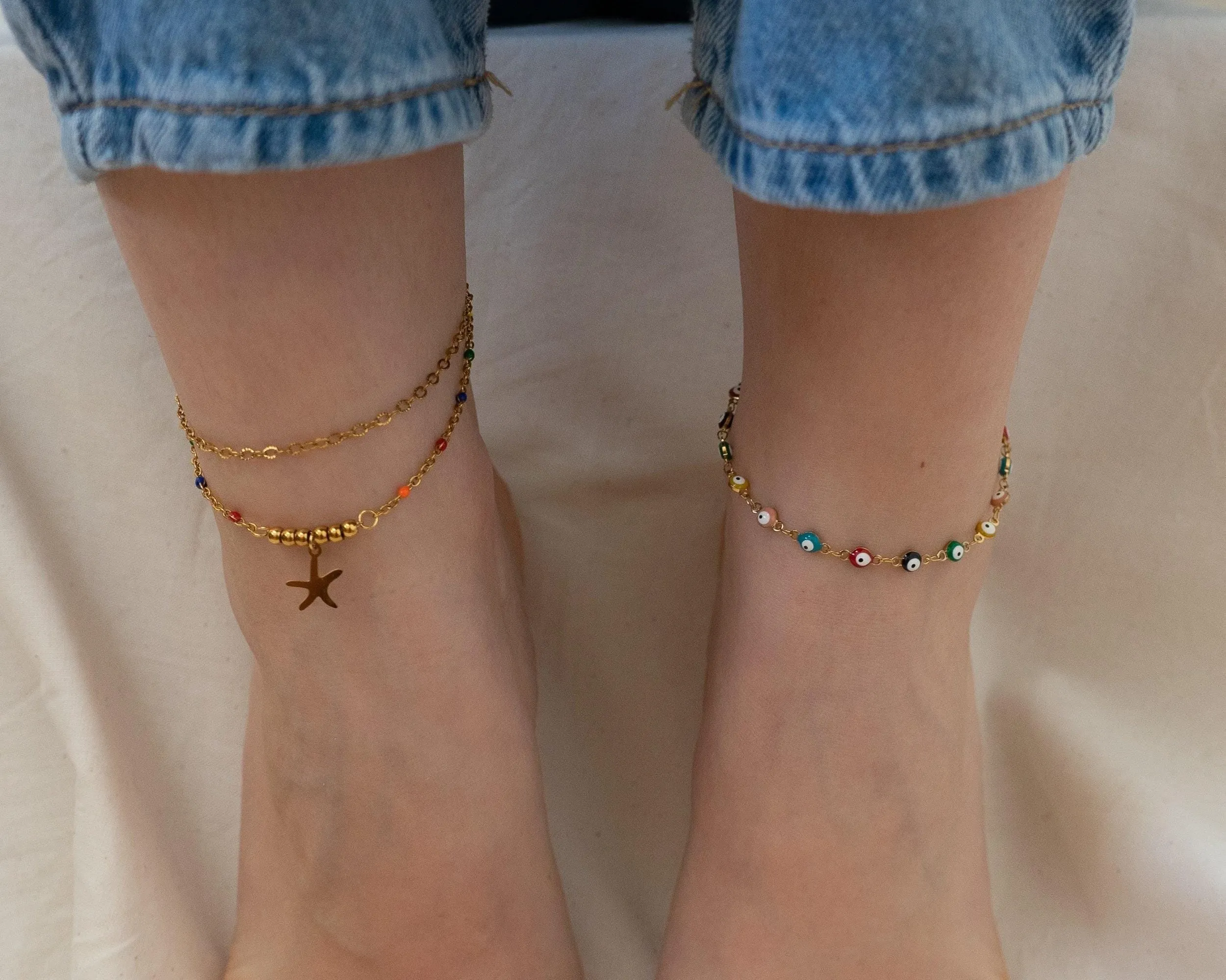 Gold Double Strand Starfish Anklet