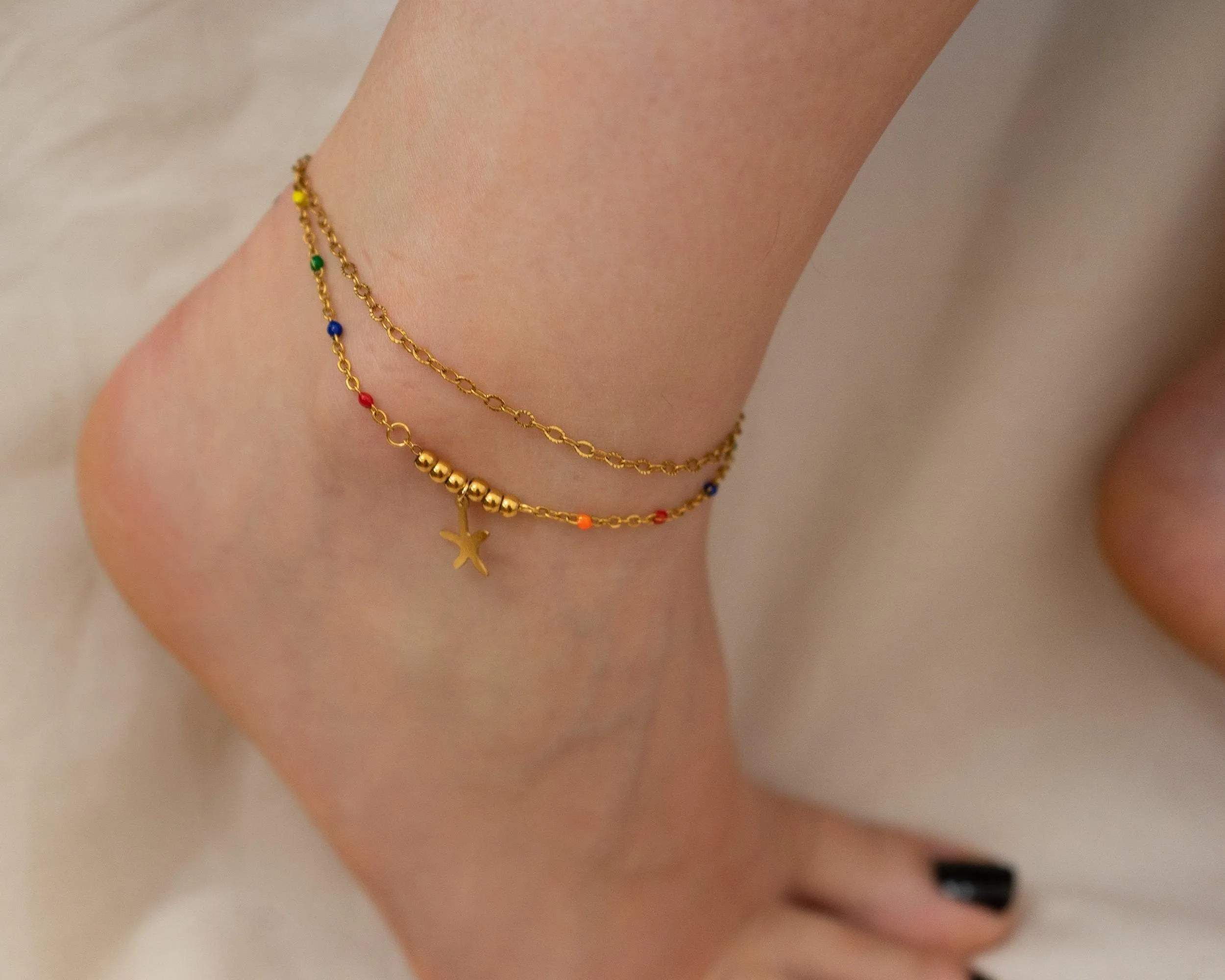 Gold Double Strand Starfish Anklet