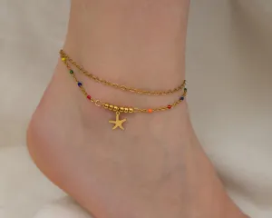 Gold Double Strand Starfish Anklet