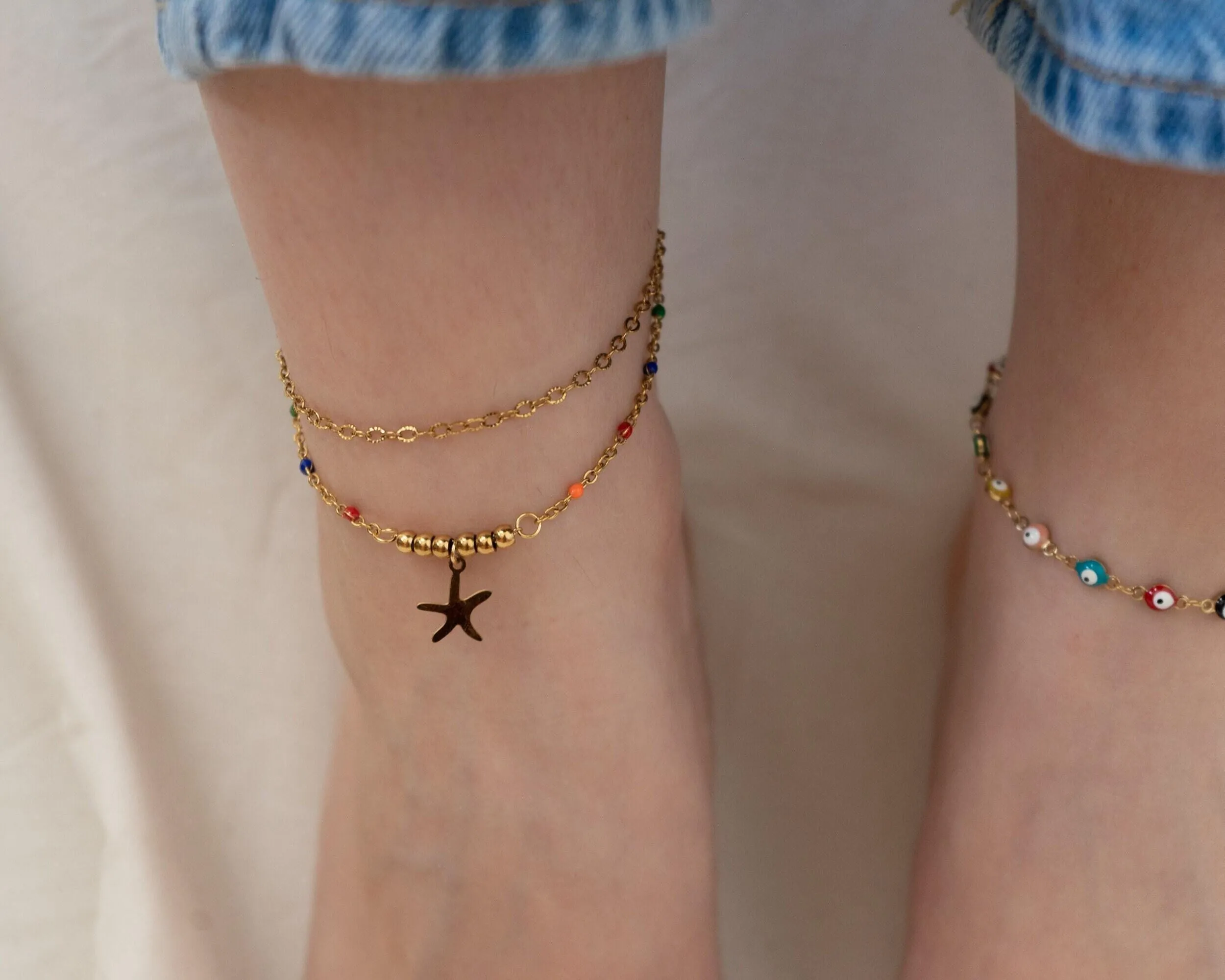 Gold Double Strand Starfish Anklet