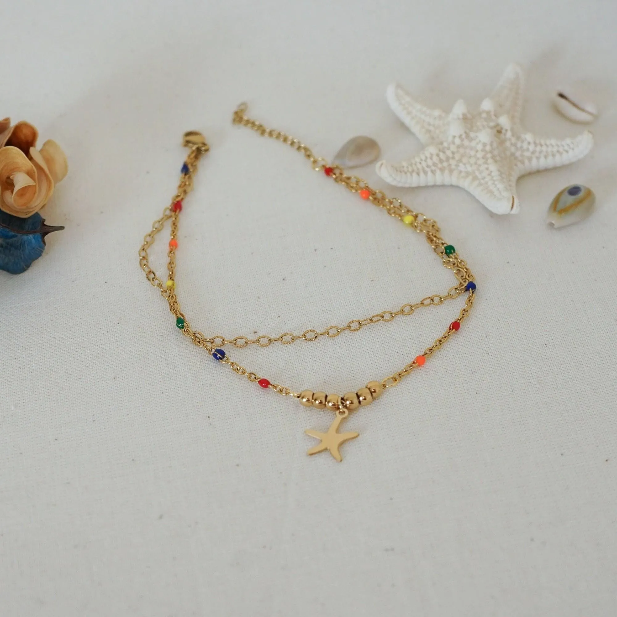 Gold Double Strand Starfish Anklet