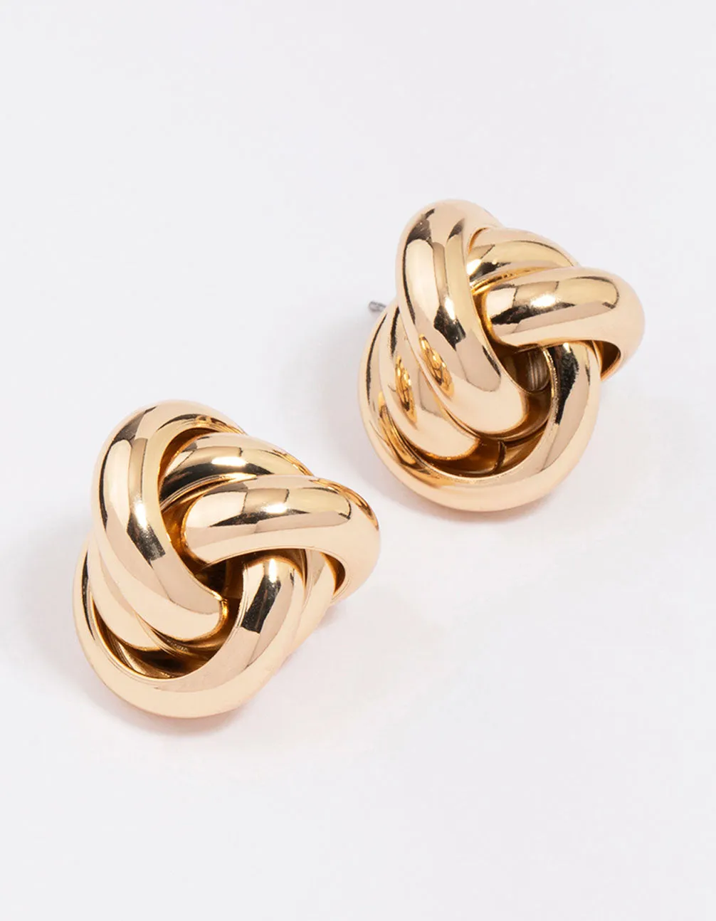 Gold Large Knotted Statement Stud Earrings