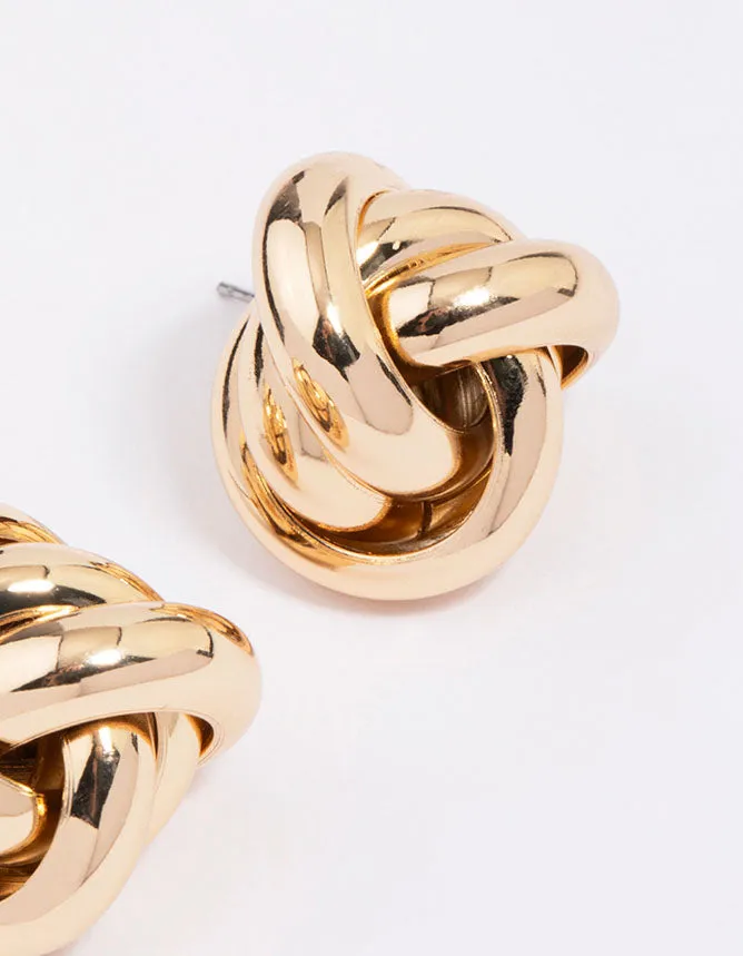 Gold Large Knotted Statement Stud Earrings