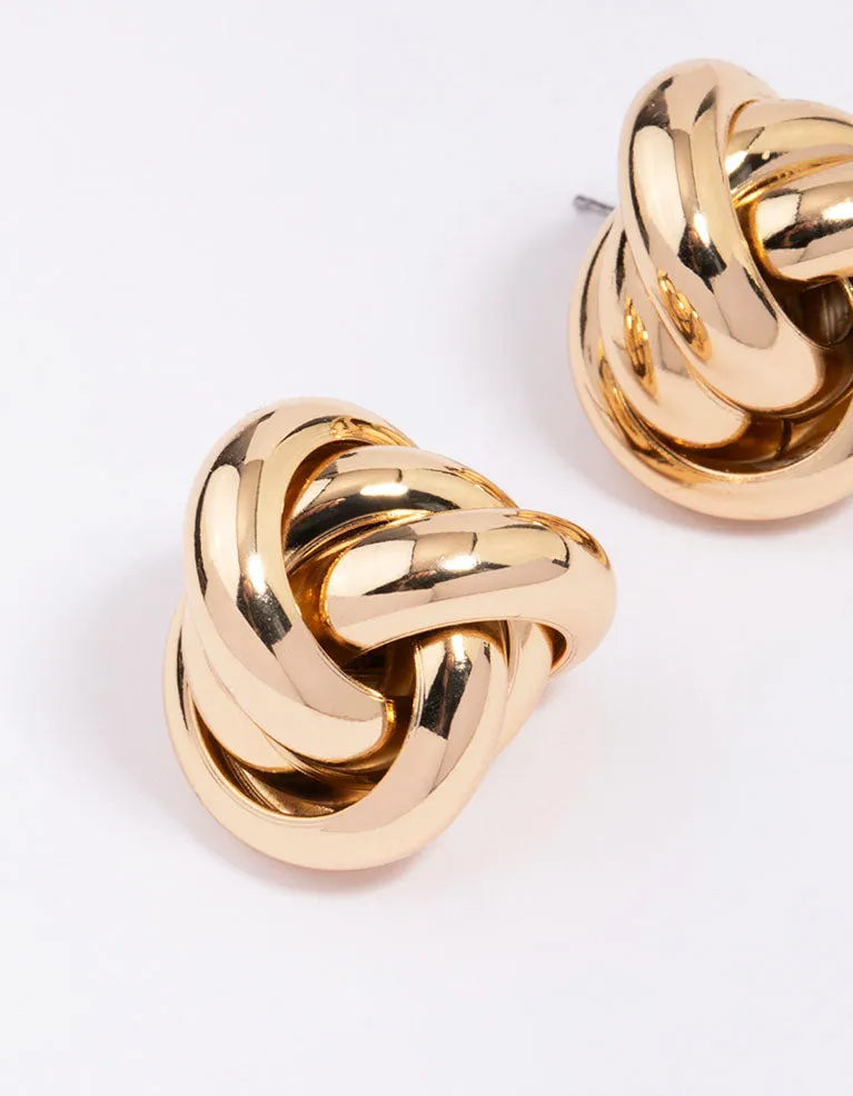 Gold Large Knotted Statement Stud Earrings