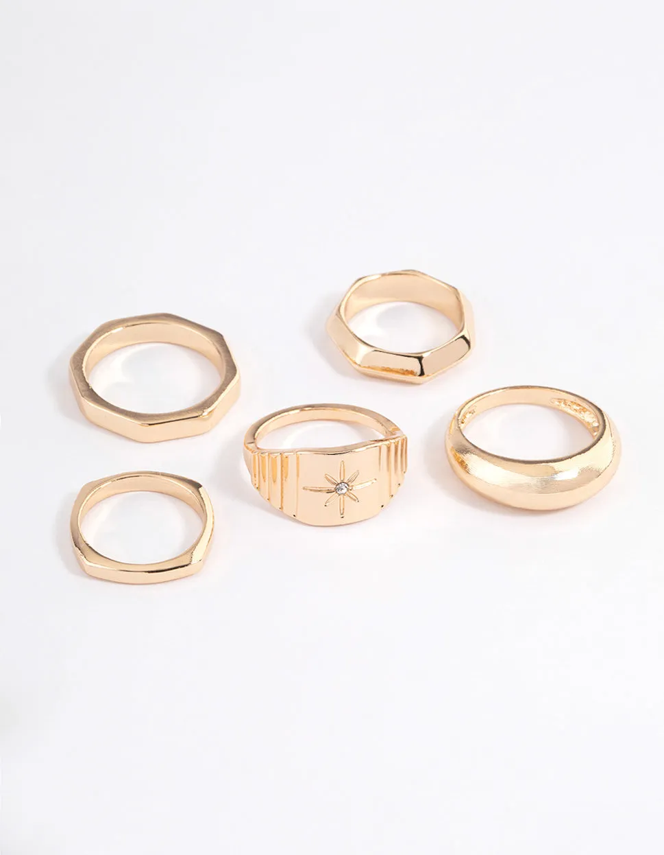 Gold Mixed Shape Star Ring 5-Pack