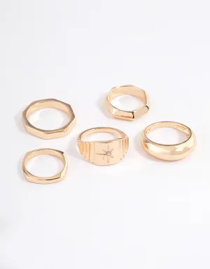 Gold Mixed Shape Star Ring 5-Pack