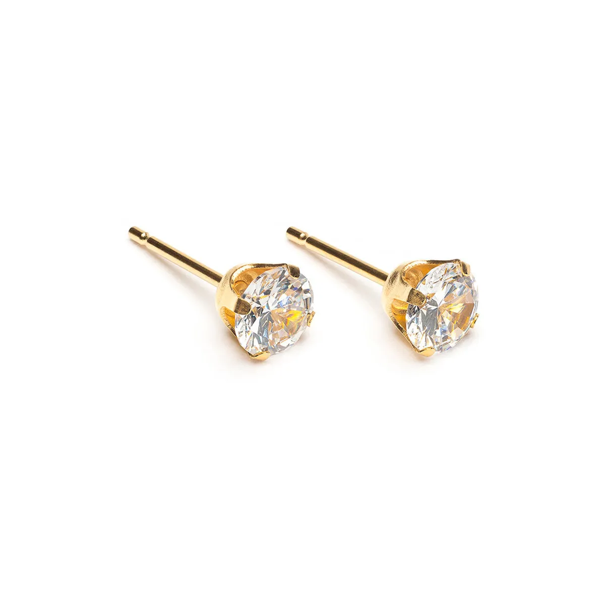 Gold plated 5 mm Round Cubic Zirconia Stud Earrings