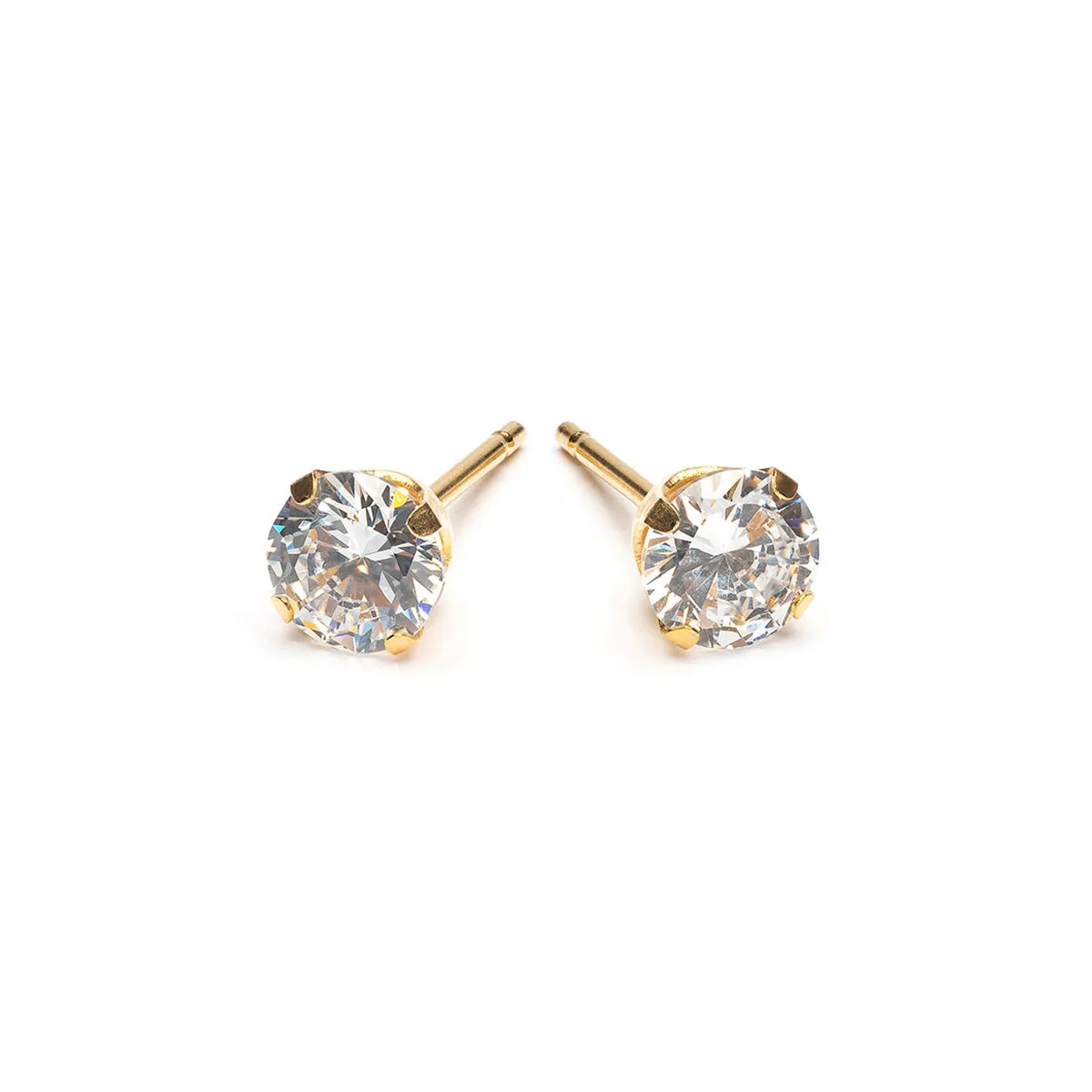 Gold plated 5 mm Round Cubic Zirconia Stud Earrings