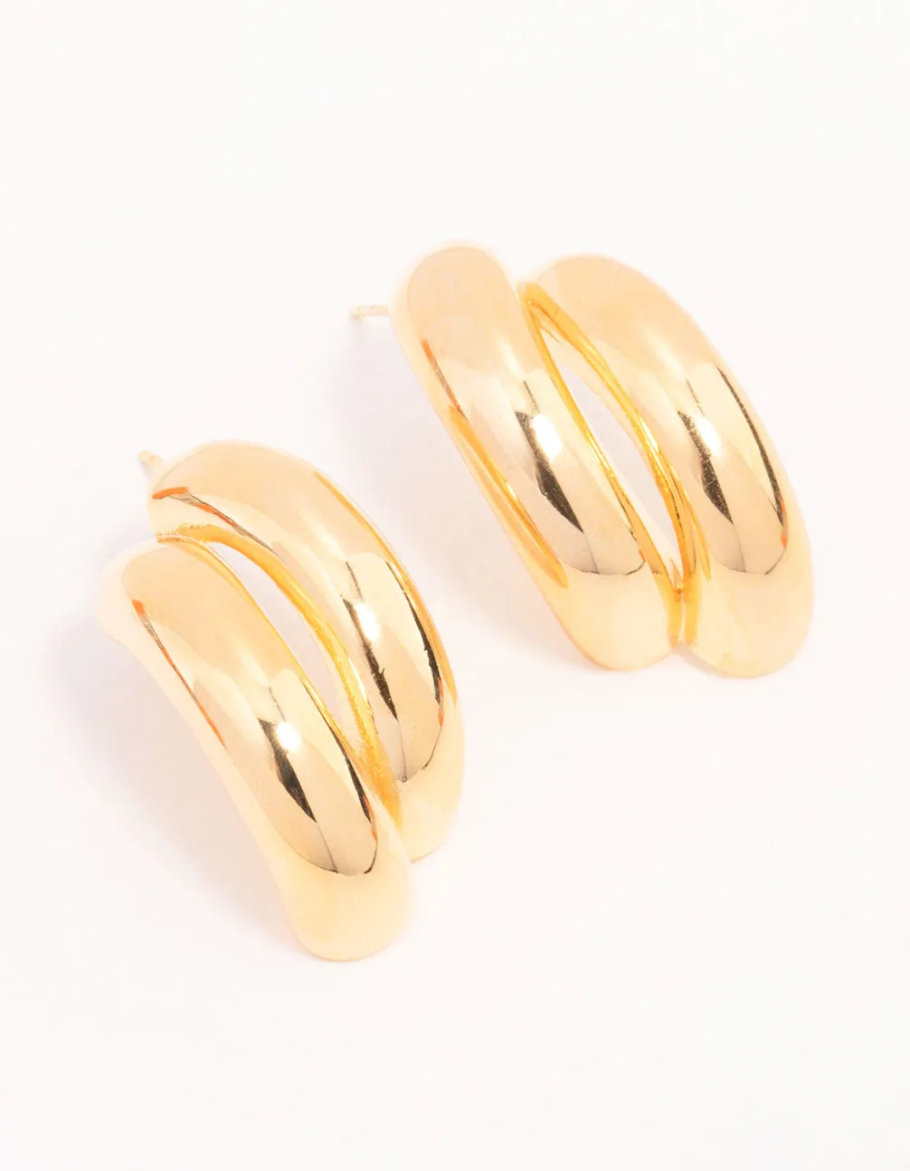 Gold Plated Double Curved Stud Earrings