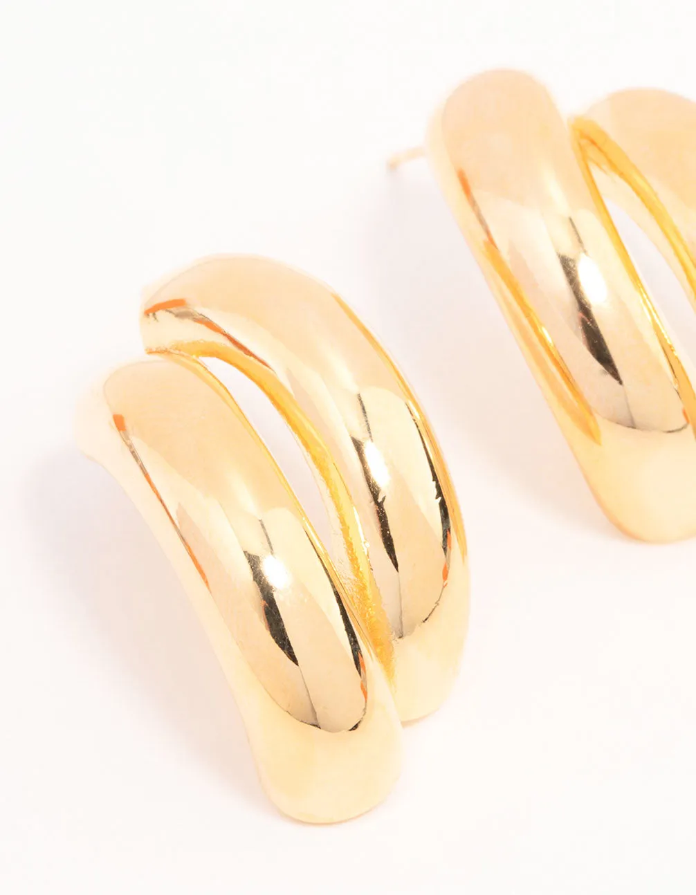 Gold Plated Double Curved Stud Earrings