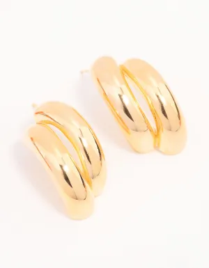 Gold Plated Double Curved Stud Earrings