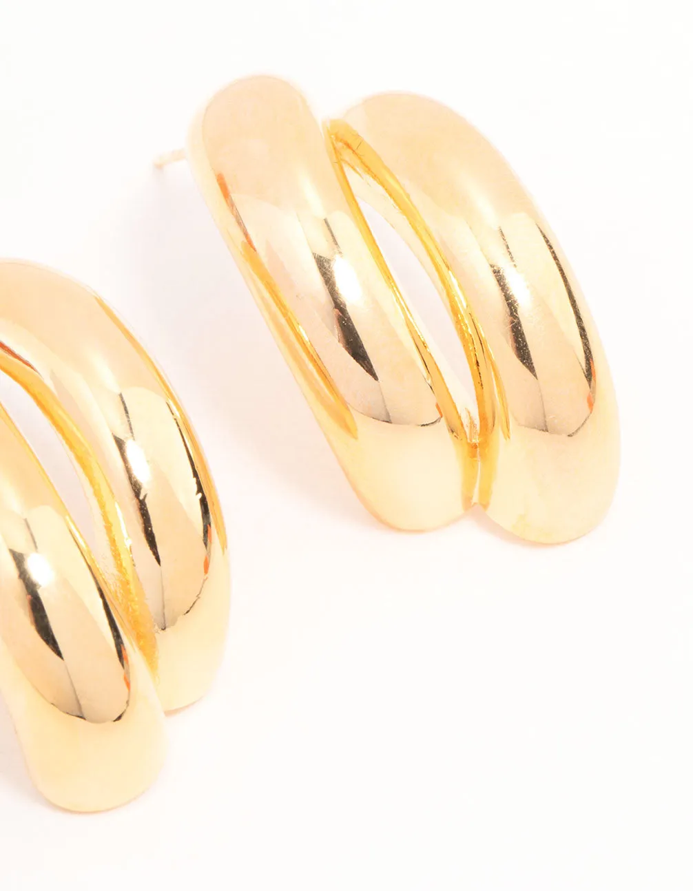 Gold Plated Double Curved Stud Earrings