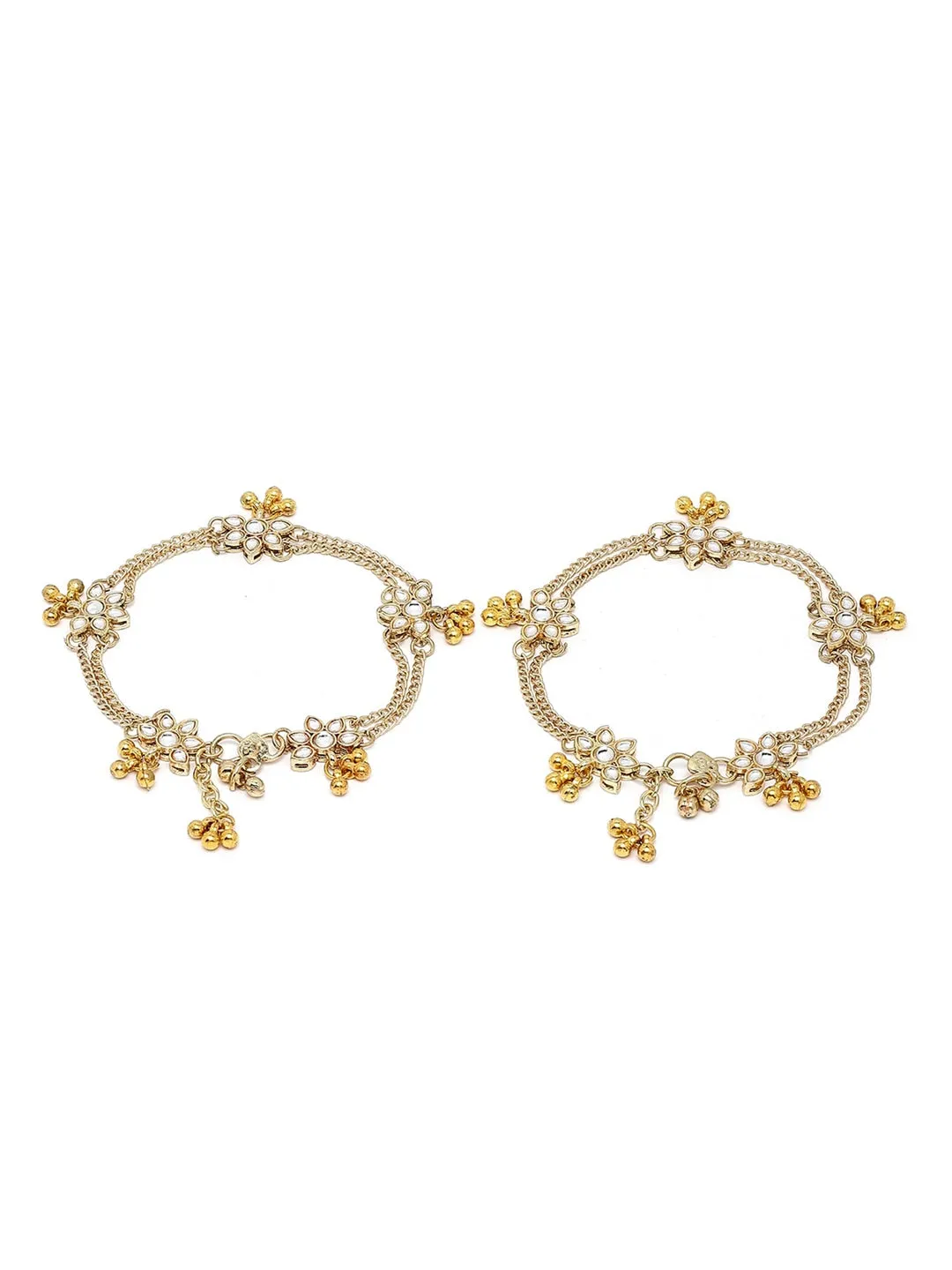 Gold-Plated White Kundan Studded Anklet