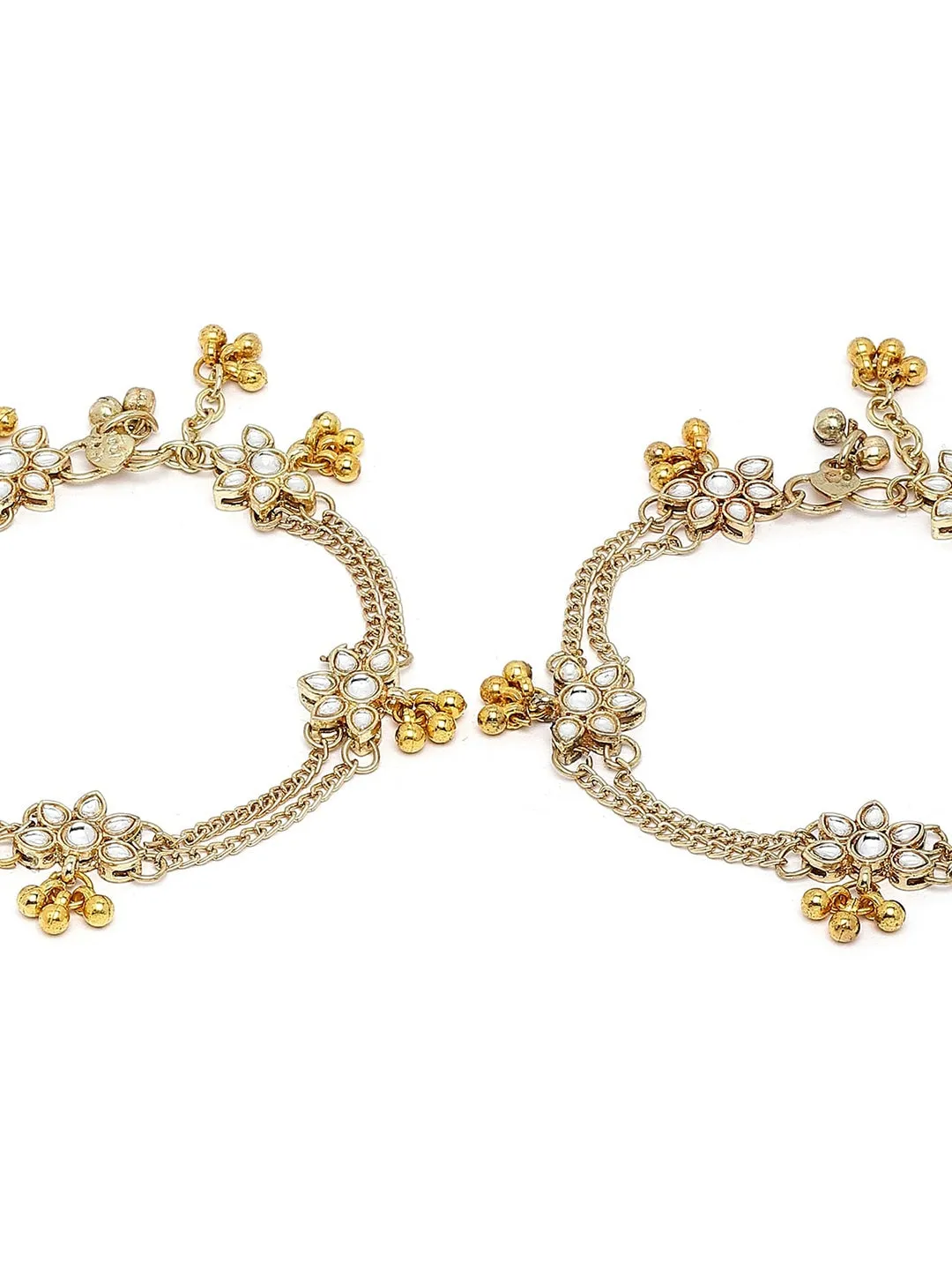 Gold-Plated White Kundan Studded Anklet