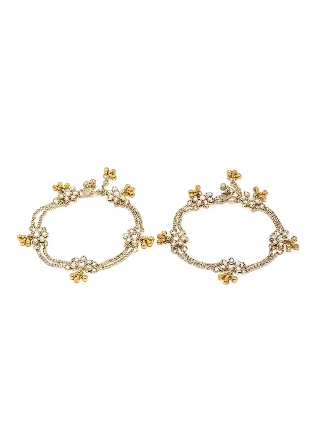 Gold-Plated White Kundan Studded Anklet