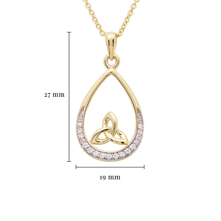 Gold Vermeil Studded Tear Drop Trinity Knot Pendant