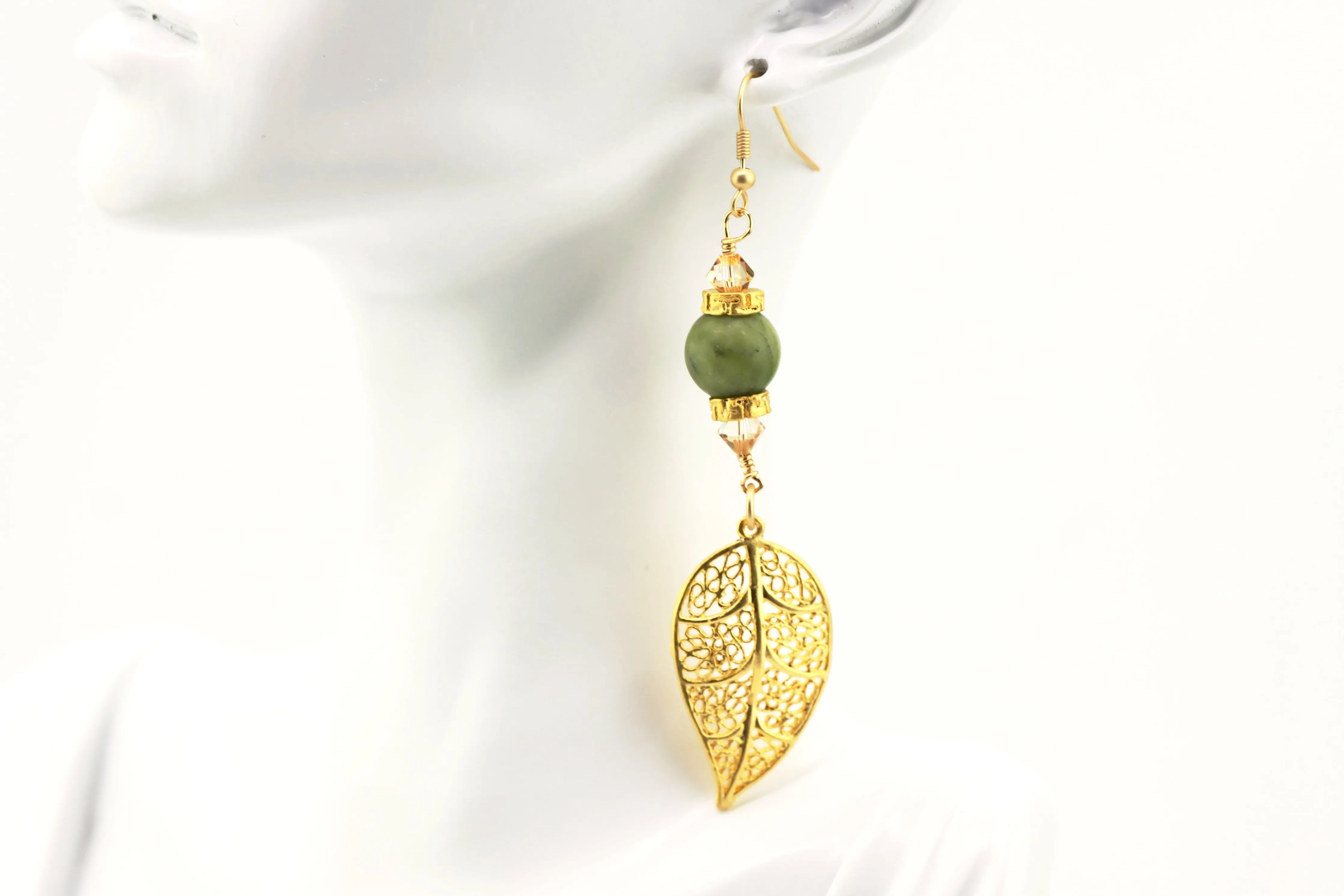 Green and Gold Leaf Earrings