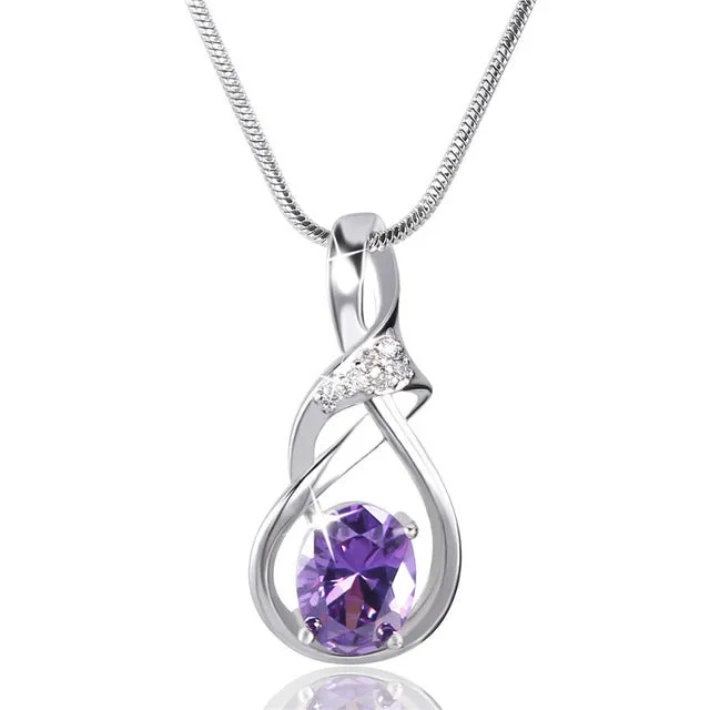 GULICX New Purple Crystal Wedding Jewelry for Women Gold-color Luxury Brand Statement Zirconia Pendant Necklace P019/P020