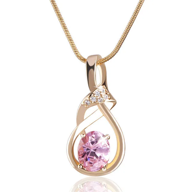 GULICX New Purple Crystal Wedding Jewelry for Women Gold-color Luxury Brand Statement Zirconia Pendant Necklace P019/P020