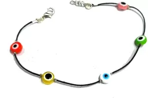 Gurjari Jewellers Black Thread and COLORFULL EVILEYE Beads Adjustable Cotton Dori Anklet