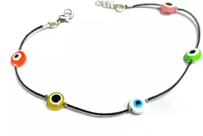 Gurjari Jewellers Black Thread and COLORFULL EVILEYE Beads Adjustable Cotton Dori Anklet