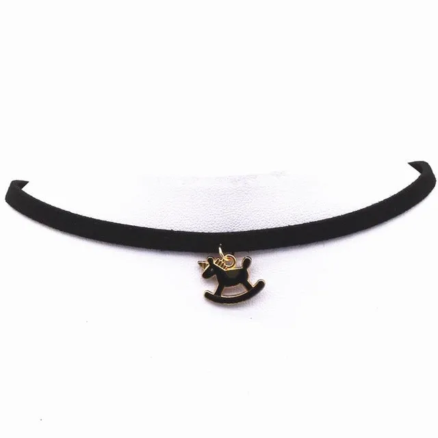 Hot new torques Bijoux Plain Black Velvet Leather crystal pendant Maxi statement Chokers Necklace for women 2016 jewelry