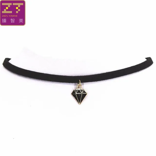 Hot new torques Bijoux Plain Black Velvet Leather crystal pendant Maxi statement Chokers Necklace for women 2016 jewelry