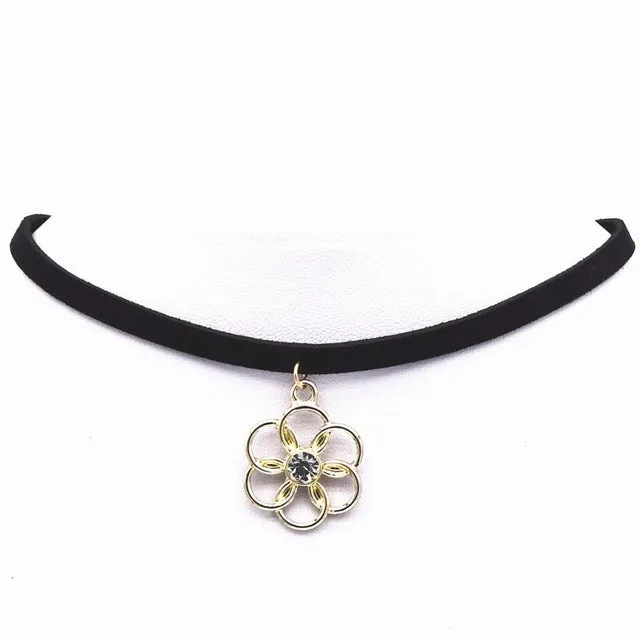 Hot new torques Bijoux Plain Black Velvet Leather crystal pendant Maxi statement Chokers Necklace for women 2016 jewelry