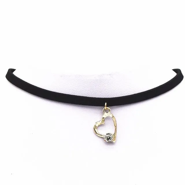 Hot new torques Bijoux Plain Black Velvet Leather crystal pendant Maxi statement Chokers Necklace for women 2016 jewelry