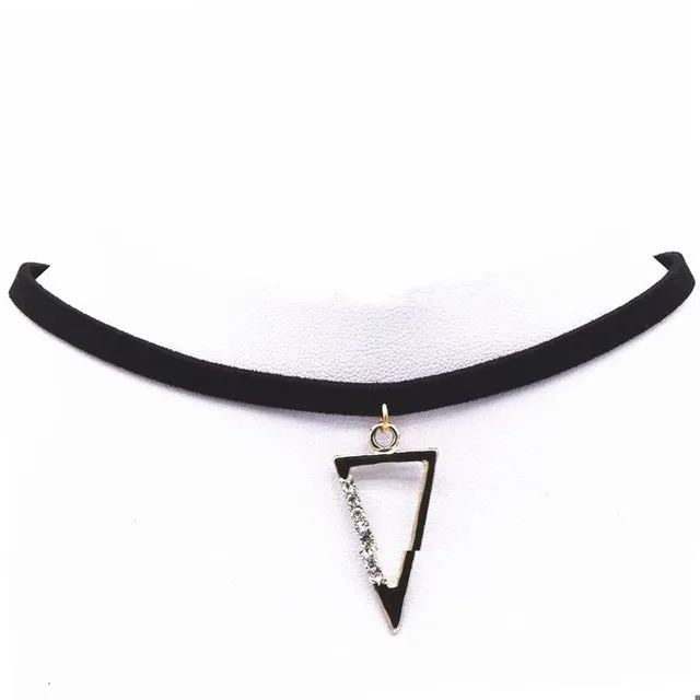 Hot new torques Bijoux Plain Black Velvet Leather crystal pendant Maxi statement Chokers Necklace for women 2016 jewelry