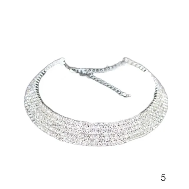 Hot Sale Outstanding Shining Crystal Rhinestone Collar Chain Choker Necklace Wedding Birthday Jewelry NL-0729