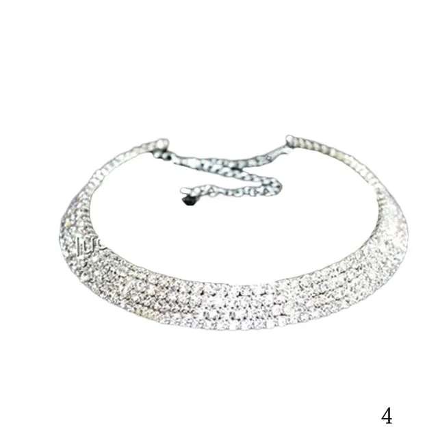 Hot Sale Outstanding Shining Crystal Rhinestone Collar Chain Choker Necklace Wedding Birthday Jewelry NL-0729