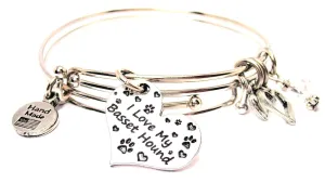 I Love My Basset Hound Heart Expandable Bangle Bracelet Set